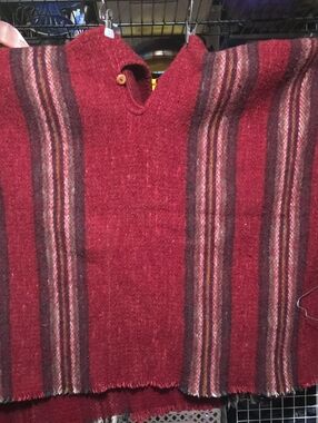 Men's Red Striped Real  Wool Blend Sweater Poncho